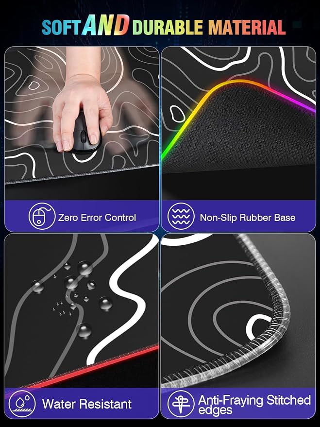 Wireless Charging RGB Gaming Mouse Pad, 31.5"x15.7" XXL Large Desk Mat, Desk Pad for Gamer, 9 Light Modes, Non-Slip Rubber Base, Waterproof, Computer Keyboard Mat, Black