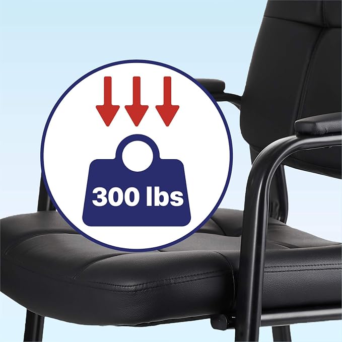 CLATINA Classic Reception Chair with Padded Armrests and Sturdy Steel Frame, Ergonomic Guest Chair for Office Conference Waiting Meeting Room, Black (2 Pack)