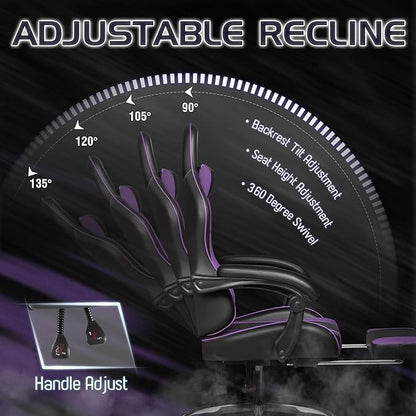 Homall Gaming Chair, Video Game Chair with Footrest and Massage Lumbar Support, Ergonomic Computer Chair Height Adjustable with Swivel Seat and Headrest (Purple)