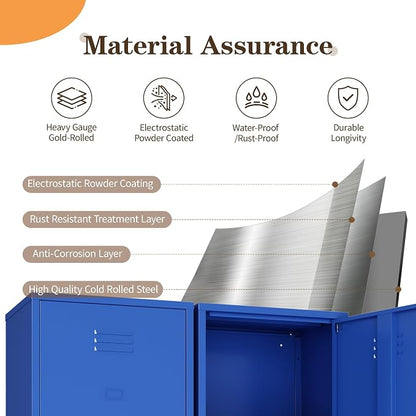 Metal Locker Storage Cabinets 59.06"H Navy Blue Locking File Cabinets Kitchen Food Pantry Cabinet with 2 Doors and Shelves for Dining Room, Living Room,Bathroom Office,Home,Garage, Gym, School
