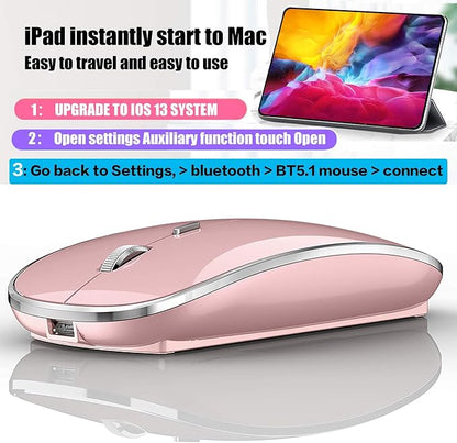 Wireless Bluetooth Mouse for iPad pro iPad Air Mac MacBook Pro MacBook Air Laptop iMac Chromebook Win8/10/11 HP DELL PC (Pink)