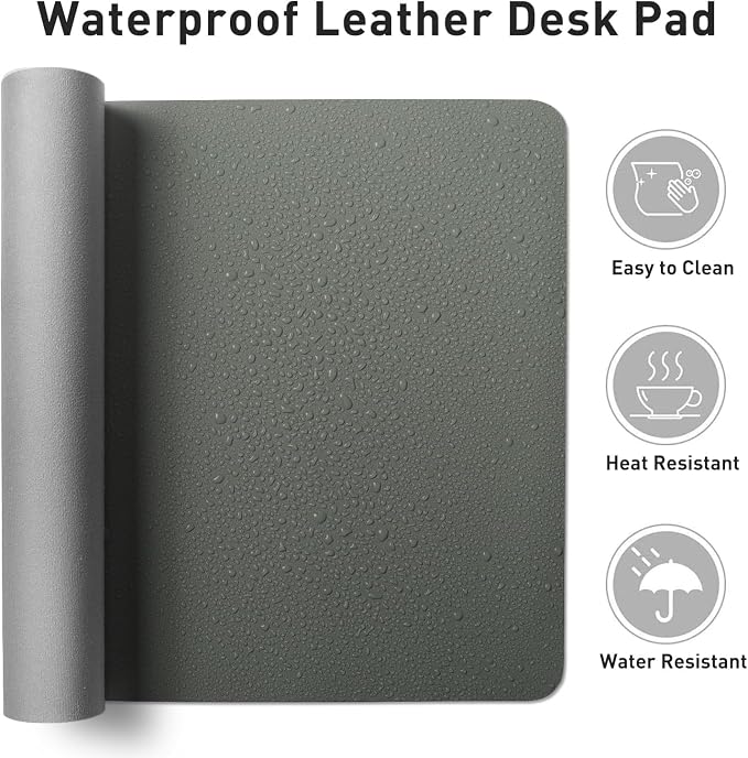 Bloss Leather Desk Mat Jungle Green / 31.5" x 15.7", Desk Matt for Desktop, Waterproof Large Mouse Pad, Non-Slip Computer Mat for Office/Home/Decor