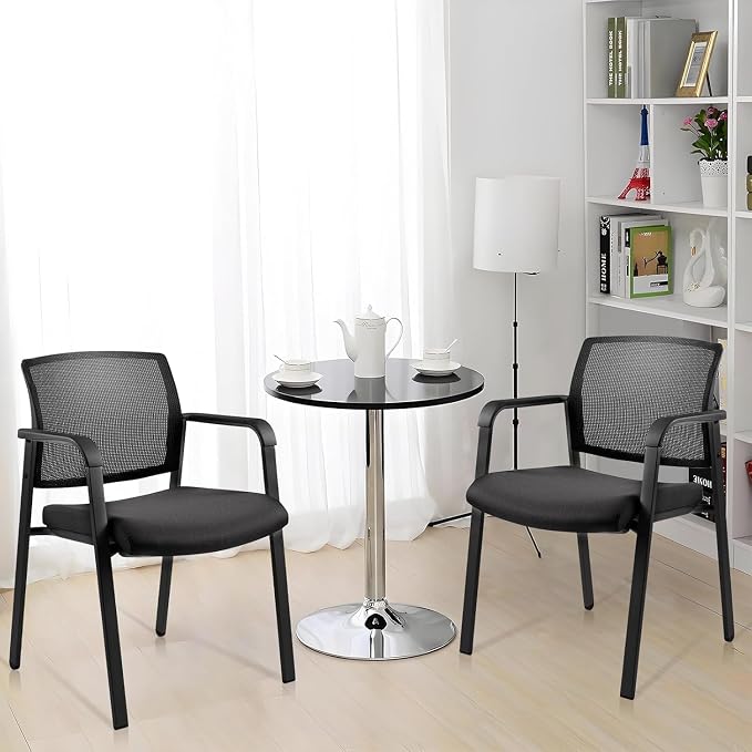 CLATINA Home Office Desk Chair No Wheels,Ergonomic Mesh Mid Back Stacking Arm Chair for Remote Learning,Small Office,Guest Chair,College Apartment (Black, 8 Pack)