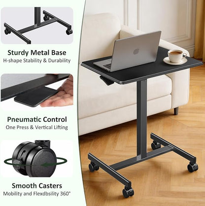 Adjustable Mobile Standing Desk, Rolling Sit-Stand Laptop Desk with Locking Wheels, Compact Portable Computer Table for Home Office or Dorm, Black