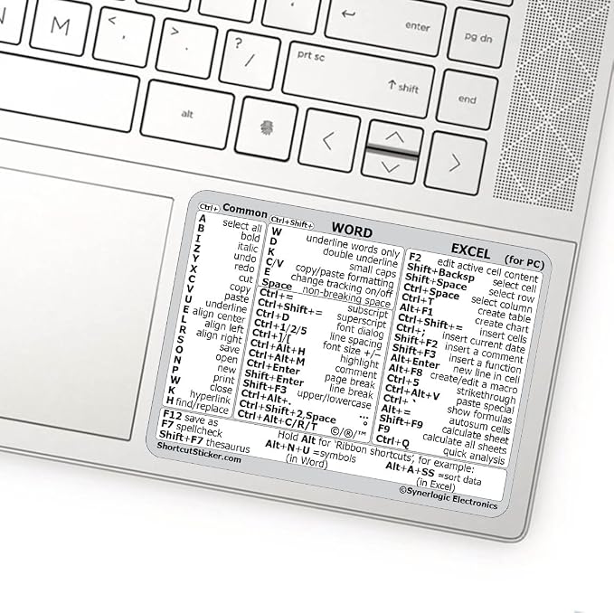 Synerlogic (2pcs) Word/Excel Windows Shortcut Sticker | Reference Guide Keyboard Shortcuts | Work from Home Essentials | Excel Shortcuts Cheat Sheet Laminated Vinyl (White/Small/2)