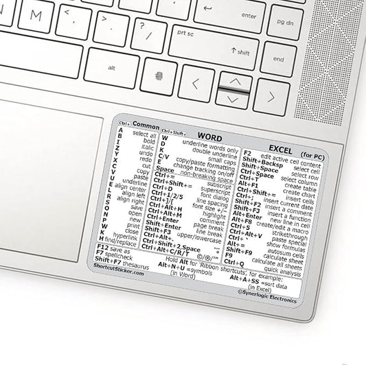 Synerlogic (2pcs) Word/Excel Windows Shortcut Sticker | Reference Guide Keyboard Shortcuts | Work from Home Essentials | Excel Shortcuts Cheat Sheet Laminated Vinyl (White/Small/2)