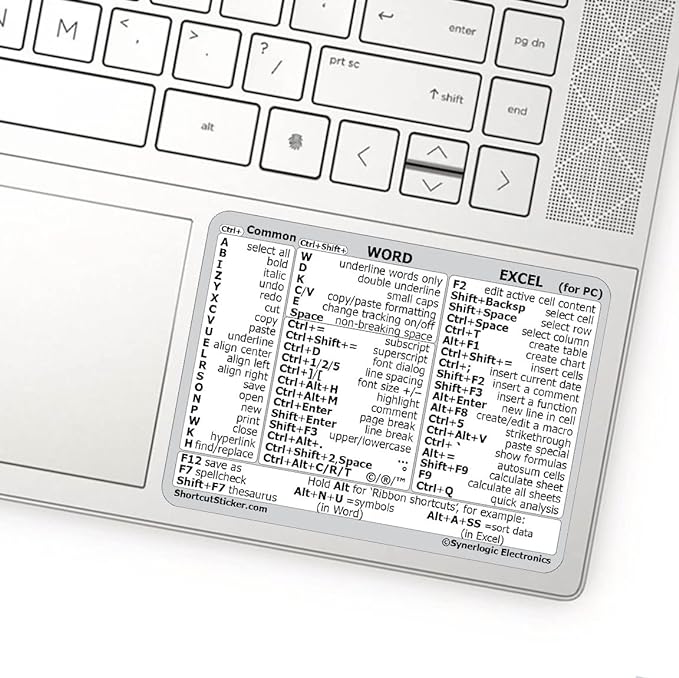 Synerlogic (100pcs) Word/Excel Windows Shortcut Sticker | Reference Guide Keyboard Shortcuts | Work from Home Essentials | Excel Shortcuts Cheat Sheet Laminated Vinyl (White/Small/100)
