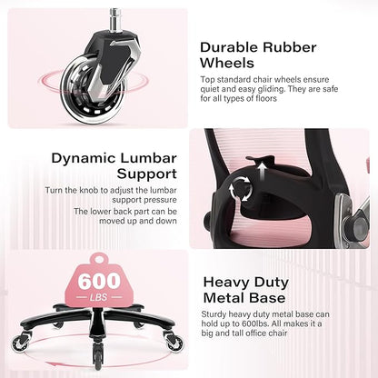 Big and Tall Office Chair 600lbs with 3D Flip Arms, Heavy Duty Large Executive Computer Desk Chair Ergonomic Mesh High Back Plus Size Chair for Adults