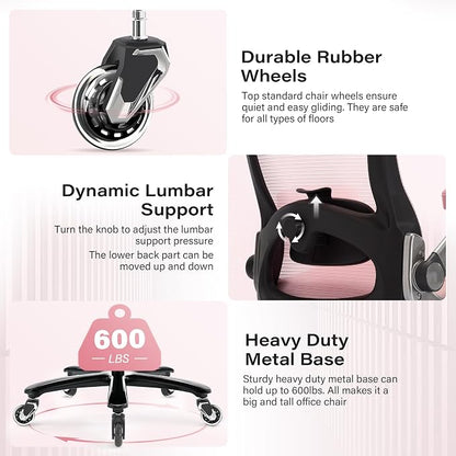 600lbs Big and Tall Office Chair- Heavy Duty Executive Computer Chair with 3D Flip Arms Large Wheels, Ergonomic Mesh High Back Desk Chair, Extra Wide Seat Adjustable Lumbar Support&Headrest