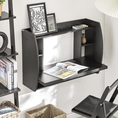 Haotian SoBuy Wall Mounted Folding Table Home Office Workstation Computer Desk with Storage Shelves Trestle Desk, Black FWT18-SCH
