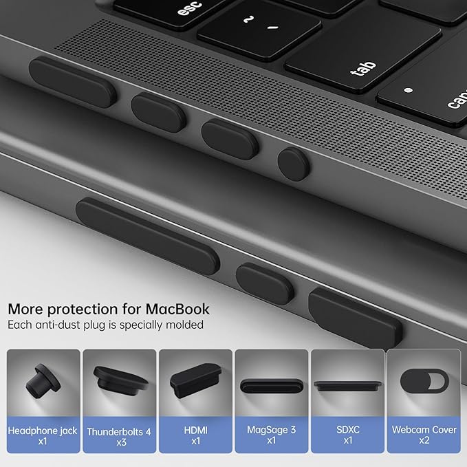 7PCS Dust Cover Port Plugs Accessories for 2026-2022 MacBook Air 13 15.3 inch M5 M4 M3 M2 M1 / MacBook Pro 14" 16" M5 M4 M3 M2 M1 Pro/Max & 2PCS Webcam Cover Slide