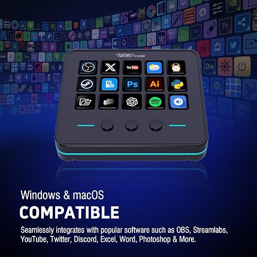 VSDINSIDE Macro Keypad, Stream Controller Deck Gaming Streaming Shortcut Keyboard, 18 Programmable Keys Customizable Visual AI Pad USB Soundboard for OBS, YouTube, Desk Office Setup, Laptop, PC, Mac