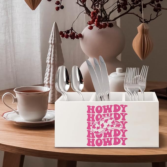 Hot Pink Western Howdy Wooden Pen Pencil Holder for Office Desk Accessories, Western Cowgirl Gifts for Women Makeup Brush Toothbrush Holder Organizer for Bathroom