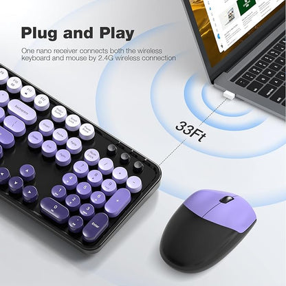 Dilter Wireless Keyboard and Mouse Combo, 104 Keys Full-Sized Typewriter Keyboards, 2.4 GHz USB Receiver Plug and Play for Windows, PC, Laptop, Desktop (Black Purple)
