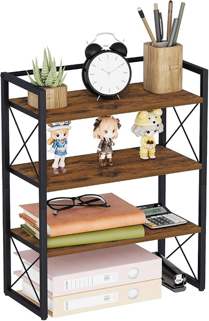 YINMIT Desk Shelf Organizer for Top of Desk with 3-Tier Open Shelves | Wood Desktop Shelf, Tabletop Shelf Storage Rack and Freestanding Display Shelf for Home Office Kitchen Dorm