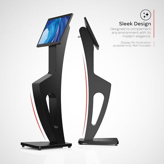 CTA Sleek Floor Stand Kiosk for Monitors – Floor Stand with Printer Slot 15" to 32" up to 60lbs - for Check-in & POS Stations & More - Black (ADD-LDSLEEK)