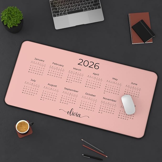 Hilis Personalized 2026 Mouse Pad Calendar, Custom Desk Mat, Gaming Office Work Desk Mat, 4 Sizes Mousepad, Office Supplies & Accessories Gift D07