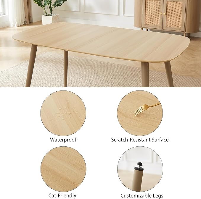 HIPIHOM 55.1'' Dining Table Set for 4,Modern Wood Dining Table,Leather Dining Chairs 4,Table and Chairs Set of 4,Ideal for Kitchen Dining Room (Natural Color Table, 55.1")