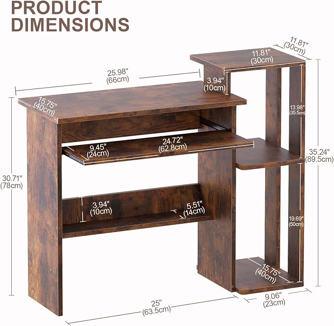 ALISENED Computer Desk with Storage Shelves, Home Office Desk with Monitor Stand, Small Writing Desk Table with Keyboard Tray,Study Table with CPU Stand for Small Spaces (35"-Rusitc Brown)