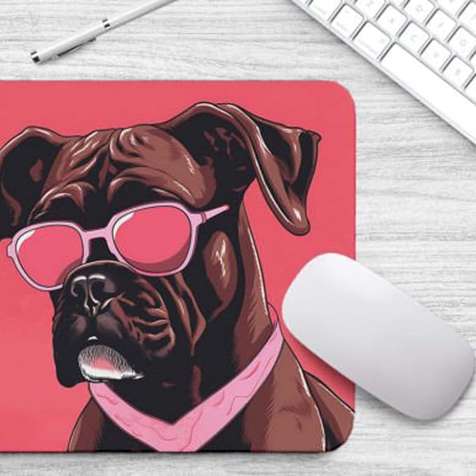 Pink Mousepad Glamour Dog Boxer Mouse Pad for Home Office Gaming Working Desk Computer Desktop Accessories Non-Slip Rubber Mousepad for Dog Lovers