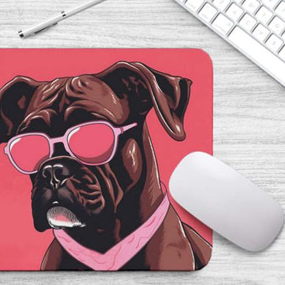 Pink Mousepad Glamour Dog Boxer Mouse Pad for Home Office Gaming Working Desk Computer Desktop Accessories Non-Slip Rubber Mousepad for Dog Lovers