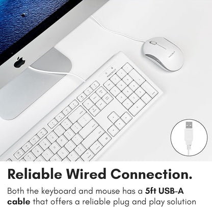 Macally Full Size USB Wired Mac Keyboard and Mouse Combo - Compatible Ergonomic Apple Keyboard and Mouse with Shortcuts and Number Keypad for Mac mini Pro, iMac Computer, MacBook Pro Air Laptops