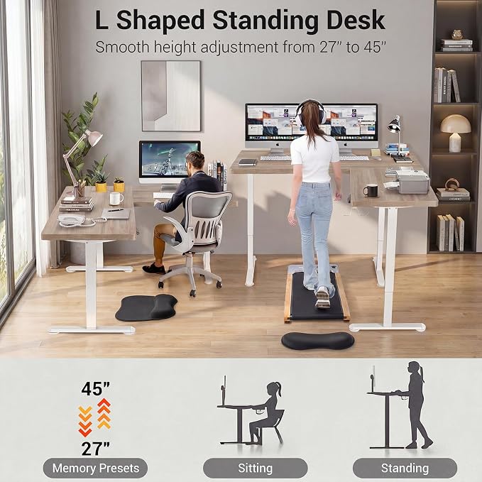 63” L Shaped Standing Desk,Electric Height Adjustable Corner Stand Up Desk, Ergonomic Sit Stand Home Office Computer Desk with Splice Board (Oak)