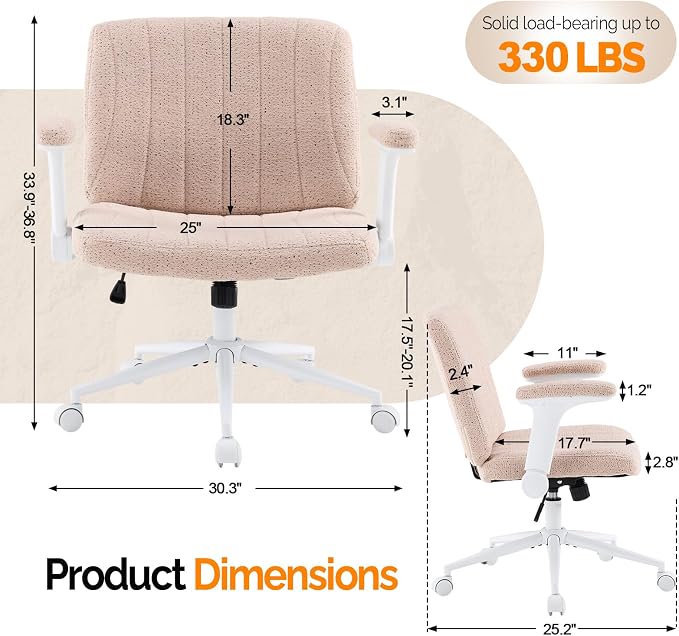 VINGLI Criss Cross Chair with Adjustable Flip-Up Arms,Cross Legged Chair with Wheels,Extra Wide Office Chair,Desk Chair for Home Office,Vanity,Bedroom, Apartment,Starry Chenille,Pink
