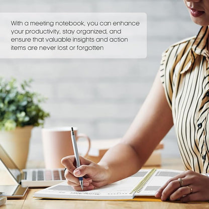 Meeting Notebook for Work Organization - Work Planner Notebook with Action Items, Agenda Planner for Note Taking, 160 Pages (6.9" X 9.9") Project Organizer for Men & Women - Yellow