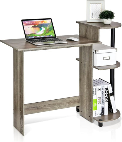 Furinno Compact 29-Inch Grey Computer Desk, Gaming Desk with Shelves, Office Desk with Book Shelf, for Home Office, Study Room, Dorm, Bedroom, Grey Oak
