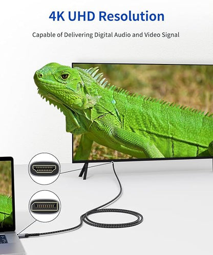 4K DisplayPort to HDMI Cable 15FT, JSAUX DP to HDMI Video UHD 2K@60Hz/4K@30/1080P@120 Nylon Braided DP to HDTV Uni-Directional Cord for Dell, Monitor, Projector, Desktop, AMD, NVIDIA, Lenovo, HP-Black