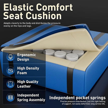HLDIRECT Gaming Chair, Ergonomic Video Game Seat with 360° Swivel & Lumbar Massage, Computer Chair PU Leather Cushion for Adults Home/Office Use (Black & Blue)