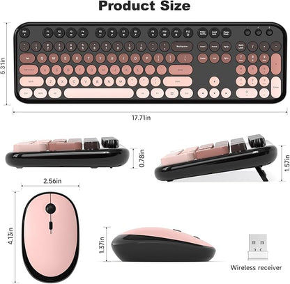 Atelus Wireless Keyboard and Mouse Combo, Typewriter Full Size Retro Keyboard with Number Pad, Ergonomic Design for Windows 7 8 10 11 PC Laptop Desktop, Home and Office Use