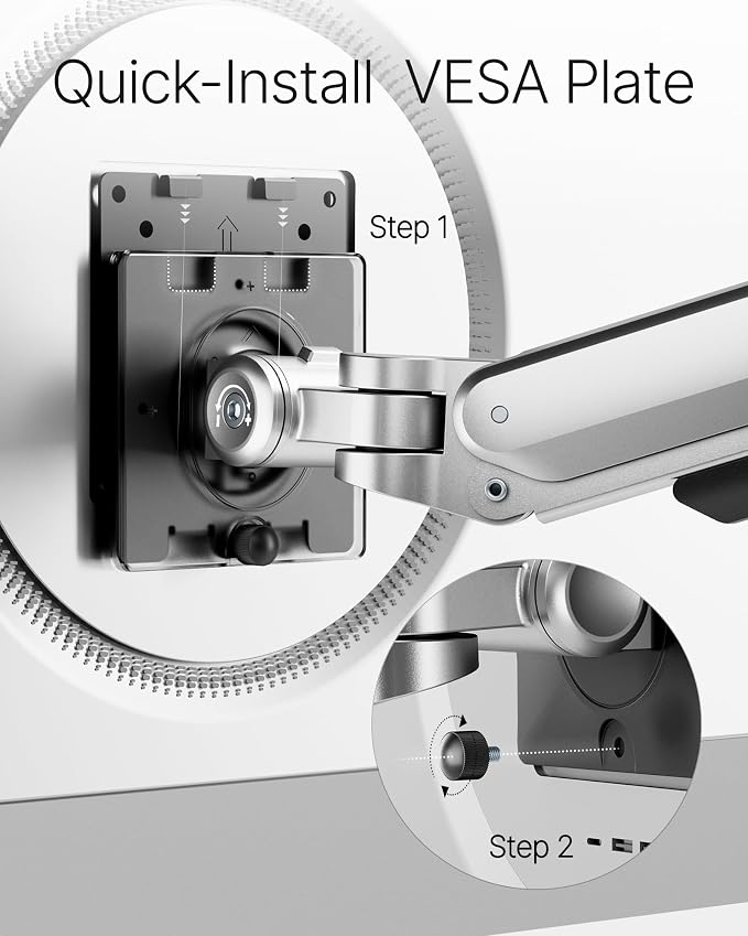 monTEK Deluxe Aluminum Monitor Arm with USB A/C for 17 to 40 Inch Curved Screens Fully Adjustable Single Monitor Arm with Clamp/Grommet, Quick Release Plate, Cable Management, VESA 75/100
