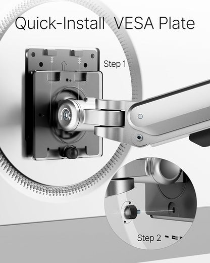 monTEK Deluxe Aluminum Monitor Arm with USB A/C for 17 to 40 Inch Curved Screens Fully Adjustable Single Monitor Arm with Clamp/Grommet, Quick Release Plate, Cable Management, VESA 75/100