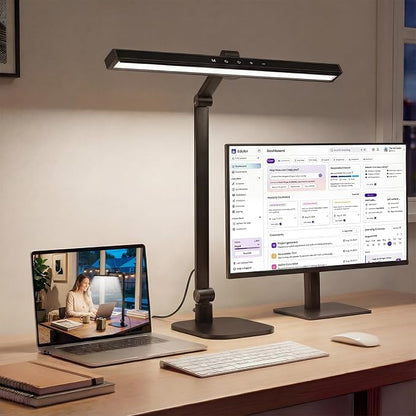 LIONVISON Desk Lamps for Home Office: 2-in-1 LED Eye-Caring Table Light | CRI >97 84 LED Beads - 5 Color Modes 10 Brightness - Adjustable Swing Arm Computer Office Lamp with Timer and Memory