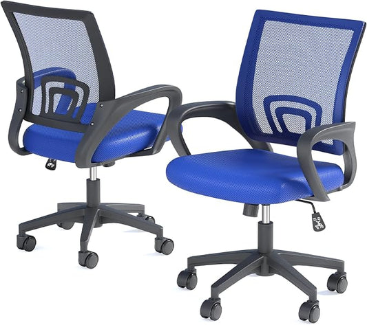 Office Chair, Ergonomic Mid-Back Mesh Desk Chair with Lumbar Support, Adjustable Height Computer Chair with Rolling Wheels Design,Comfy Armrest for Work, Study, Gaming, 6 Pack, Navy Blue