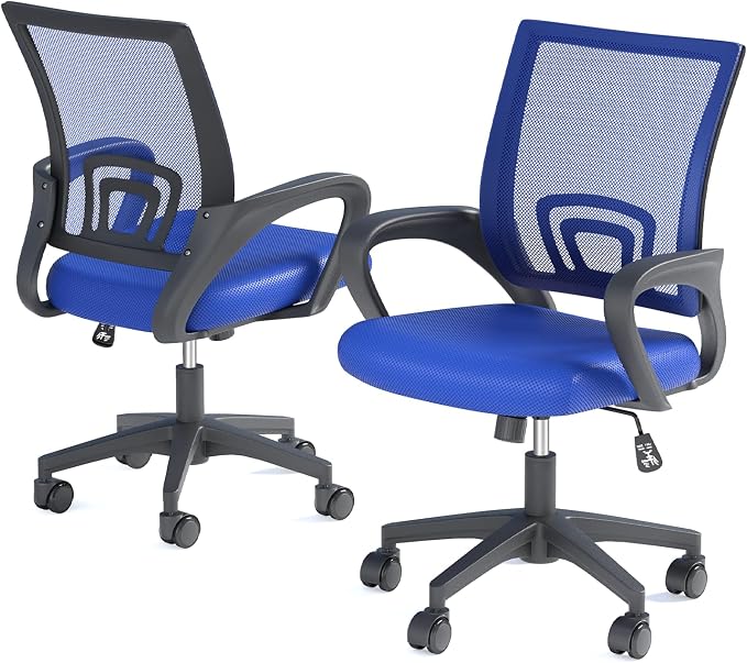 Office Chair, Ergonomic Mid-Back Mesh Desk Chair, 4 Pack, Navy Blue | Lumbar Support, Adjustable Height, Rolling Wheels Design, Comfy Armrest, Work, Study, Gaming