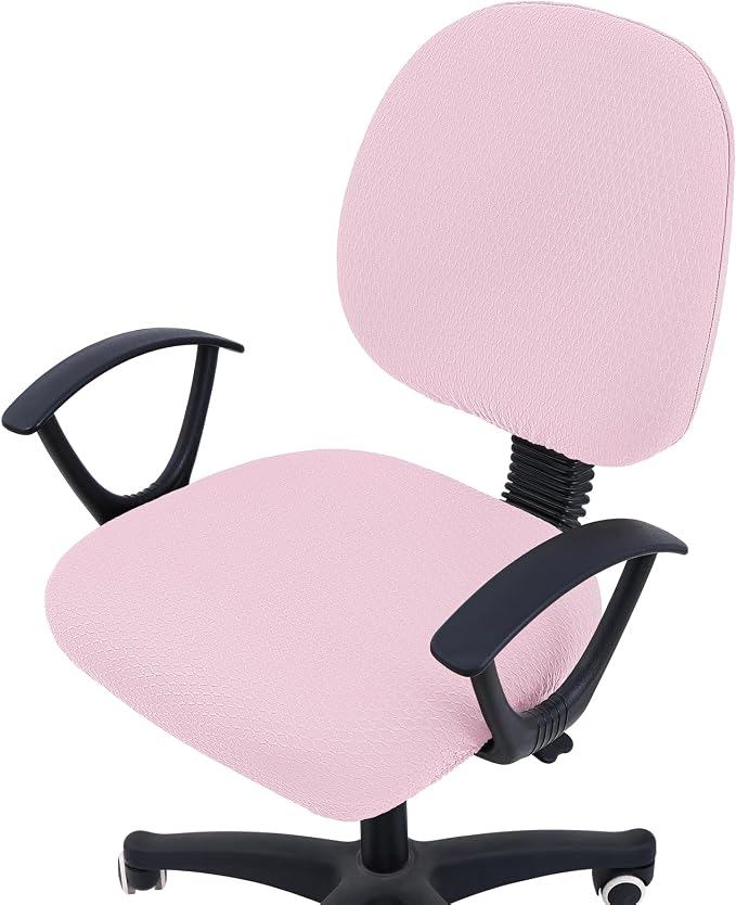 Smiry Stretch Jacquard Office Computer Chair Covers, Removable Washable Universal Desk Rotating Chair Slipcovers Protector, Seat + Backrest Cover, Pink