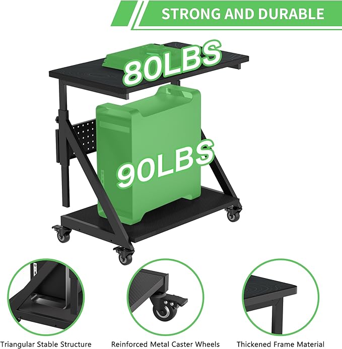 Height Adjustable Computer Tower Cart Stand, Mobile PC Laptop Standing Table, Printer Stand with Lockable Rolling Caster for Office Home