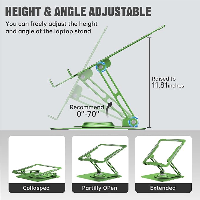 JOYEKY Laptop Stand for Desk, Adjustable Computer Stand with 360° Rotating Base, Ergonomic Laptop Riser for Collaborative Work, Foldable & Portable Laptop Stand, fits for All 10-16" Laptops