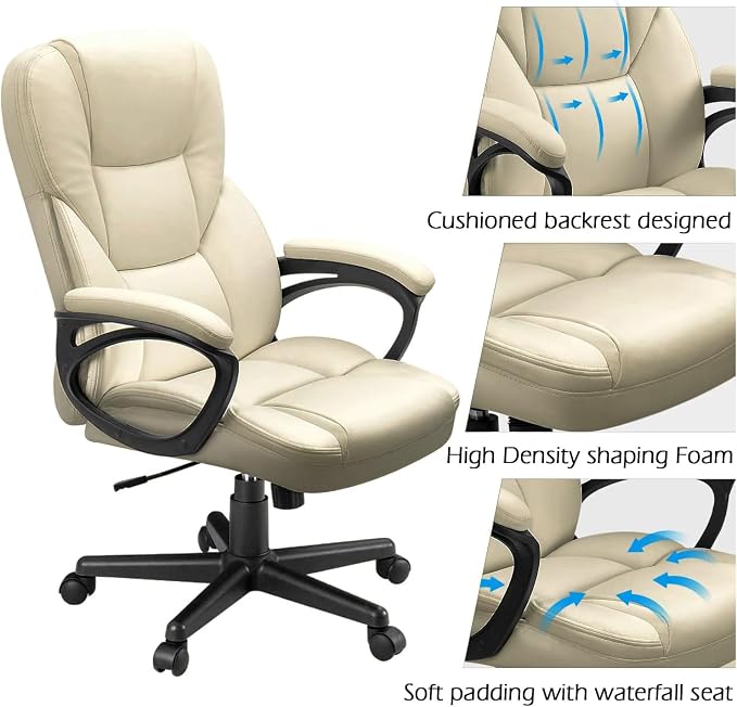 Furmax Office Executive Chair High Back Adjustable Managerial Home Desk Chair, Swivel Computer PU Leather Chair with Lumbar Support (1, Khaki)