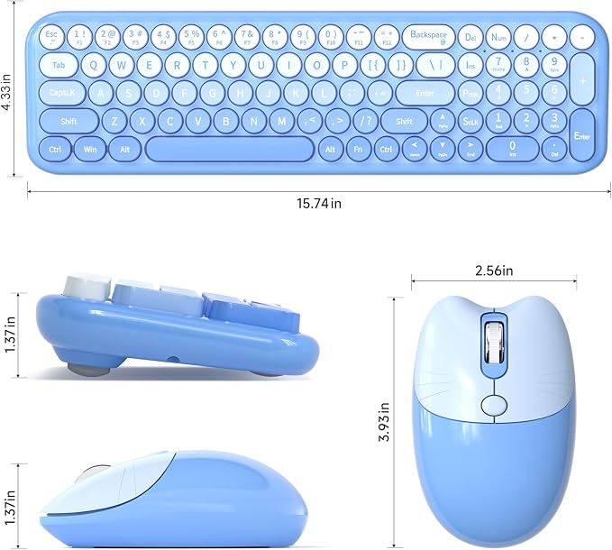 MOFII Wireless Keyboard and Mouse Combo, Full Size 2.4G Retro Round Computer Keyboard and Mouse Set, Plug and Play, for Windows, Computer, Desktop, PC, Notebook - (Blue Gradient)