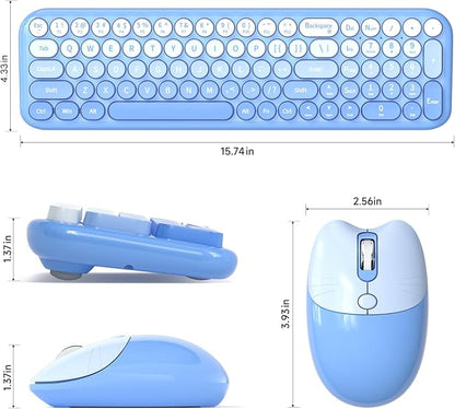 Dilter Wireless Keyboard and Mouse Combo, Portable Retro Keyboard with Compact Size, 2 in 1 USB Connected Mouse for Windows 7/8/10, Laptop, Desktop, PC, Computer (Blue)