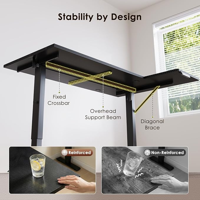 OffiGo Electric L Shaped Standing Desk, 55 Inches Height Adjustable Table, Reversible Corner Stand Up Desk, Lifting Computer Table for Home Office, Computer Workstation, Carbon Fiber Black