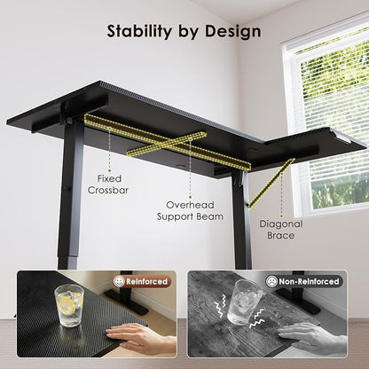 OffiGo Electric L Shaped Standing Desk, 63 Inches Height Adjustable Table, Reversible Corner Stand Up Desk, Lifting Computer Table for Home Office, Computer Workstation, Carbon Fiber Black