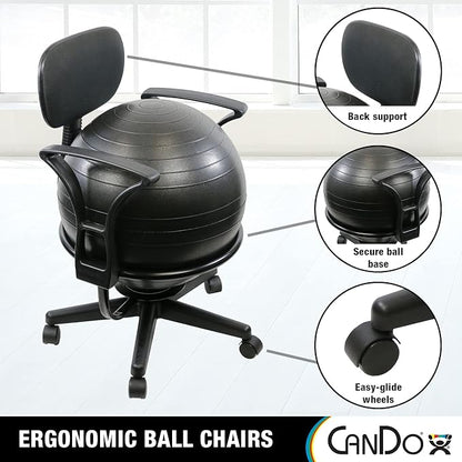 CanDo Metal Ball Chair - Inflatable Ergonomic Active Seating Exercise Ball Chair with Air Pump for Home, Office, and Classroom