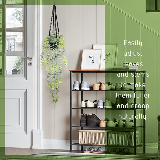 Artificial Hanging Eucalyptus Plant in Pot, 24" Fake Hanging Plants for Home Decor, Faux Hanging Greenery for Shelf Bathroom, Kitchen, Office, Wall, Bedroom, Indoor Decor