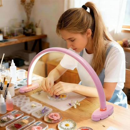 Half Moon Light for Nail Desk 16 inch Nail Desk Light Half Moon Lamp Portable Arch Lamp Dimmable with Foldable Bracket for Desk Salon Table Use, 3 Color Temperature