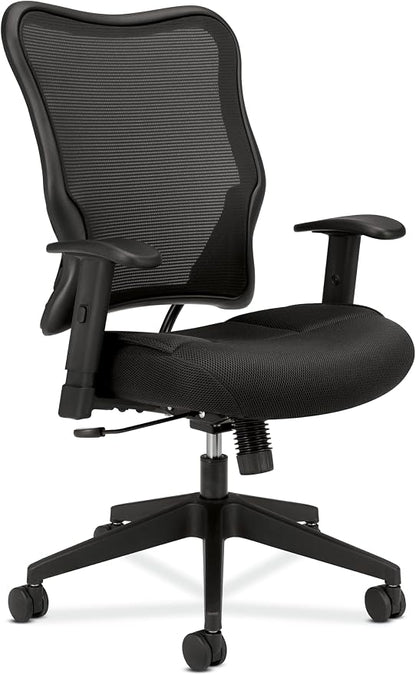 HON Wave High Back Ergonomic Mesh Office Chair with Adjustable Arms, Synchro‑Tilt Recline and Swivel Wheels, Desk and Computer Chair for Home Office or Workstation, Black